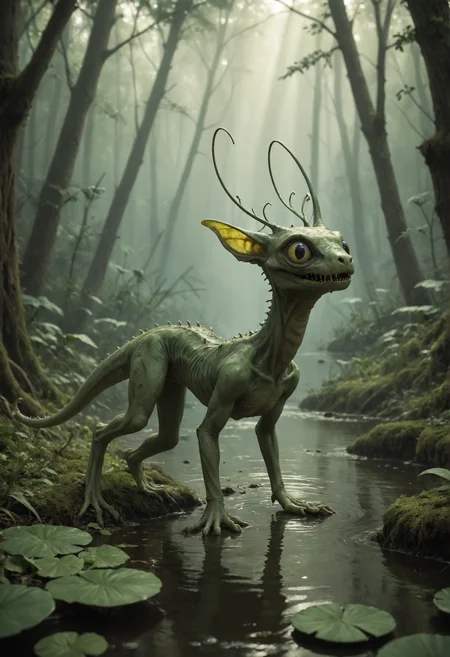 score_9, score_8_up, score_7_up, score_6_up, score_5_up, score_4_up,
rating_safe,
cute
zombie
hybrid beast,
slender,
short antenna
  ,glorious plumage
  ,
hybrid creature
  ,source_furry,
misty swamp,
leaping,
 dark,
detailed realistic photo <lora:zavy-cntrst-sdxl:0.7>