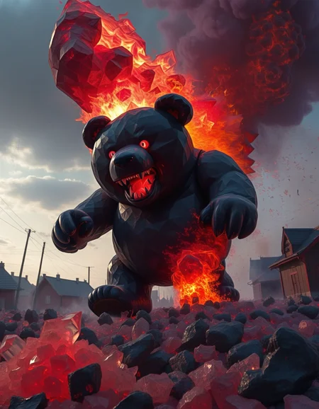 rp_slgd, huge monster teddy bear attacking the village, spewing fire, inferno, people go rip <lora:zzz_trained\xl_rpr_soulgemmed_v1>