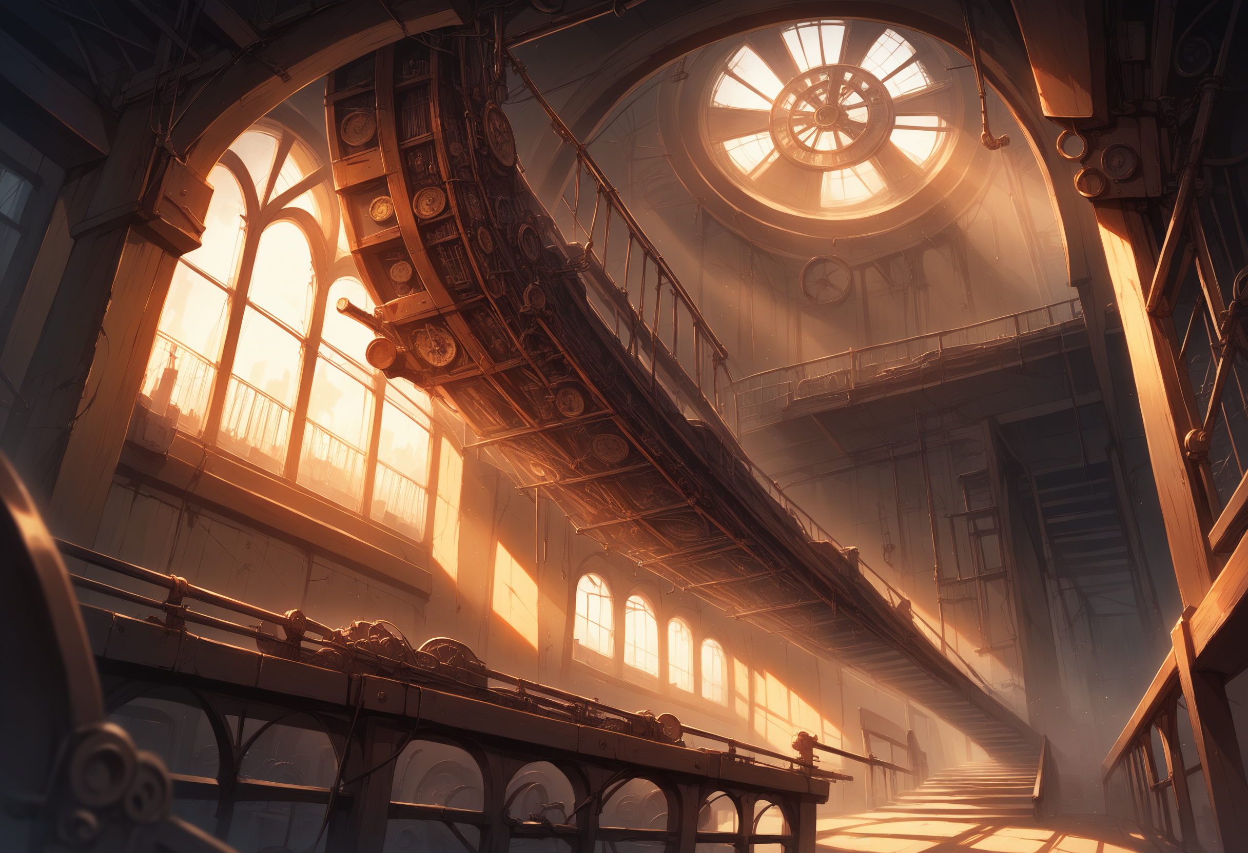 score_9, score_8_up, score_7_up BREAK impossible architecture, gears, stairs, upside-down, cables, steampunk, machine, machinery, no humans, wallpaper, detailed,interior, indoors, environment, pumps, smoke, railing, building, light particles, sunbeam, crepuscular rays, [factory|church], depth of field, blurry background, blurred foreground, sunset, orange theme, rust, abandoned, ceiling, perspective,