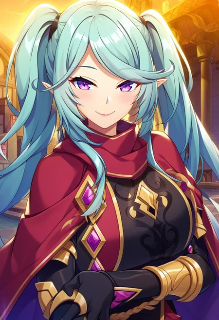 (masterpiece, best quality), absurdres, (masterpiece), best quality, game cg,  absurdres, anime style, newest, score_9_up, score_8_up, score_7_up, score_6_up, score_5_up, score_4_up, score_3_up BREAK (masterpiece, best quality), absurdres, long eyelashes,  BREAK ES_Epsilon, solo, town, standing, smug, looking at viewer