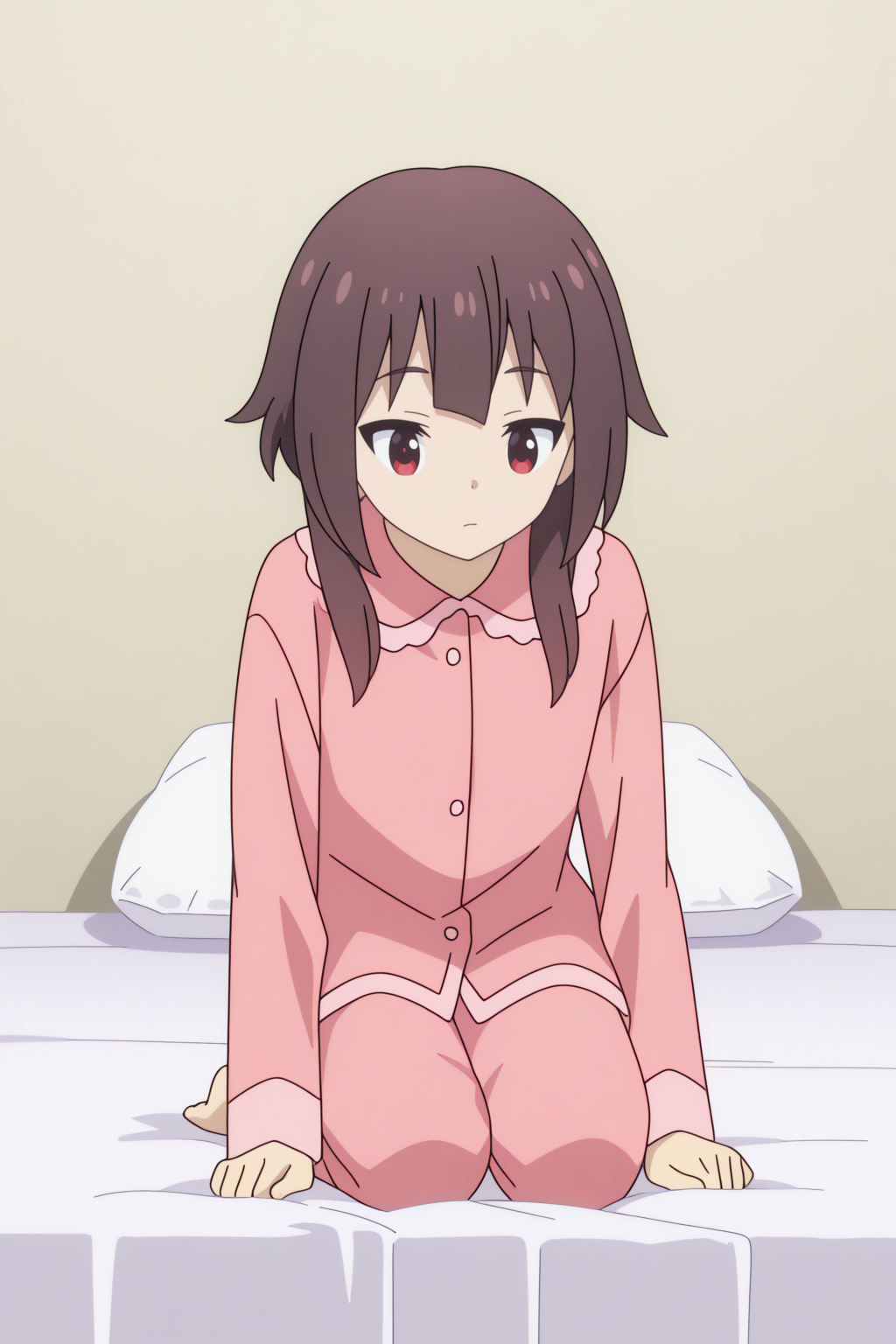 full body,  Megumin, pink pajamas, long sleeves  <lora:Konosuba_Bakuen_-_Megumin_-_illustrious:0.8>