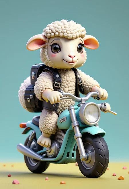 miniture, tiny cute sheep toy, riding motorbike, plastic texture, soft smooth lighting, soft pastel colors, skottie young, 3d blender render, polycount, modular constructivism, pop surrealism, physically based rendering, square image, blank background
