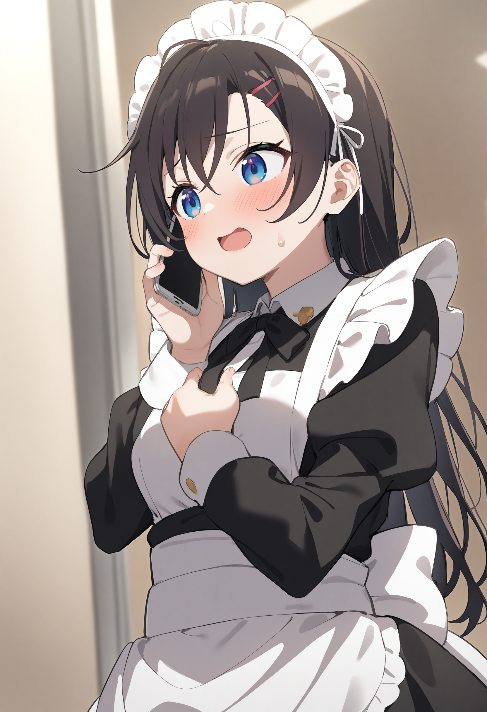 1girl,sincos, ningen mame, toosaka asagi,solo,large breasts,20yo,maid,maid headdress,
talking on phone ,smartphone,<lora:talkingonphone_XL_v1:0.8>
masterpiece,best quality, very aesthetic, absurdres