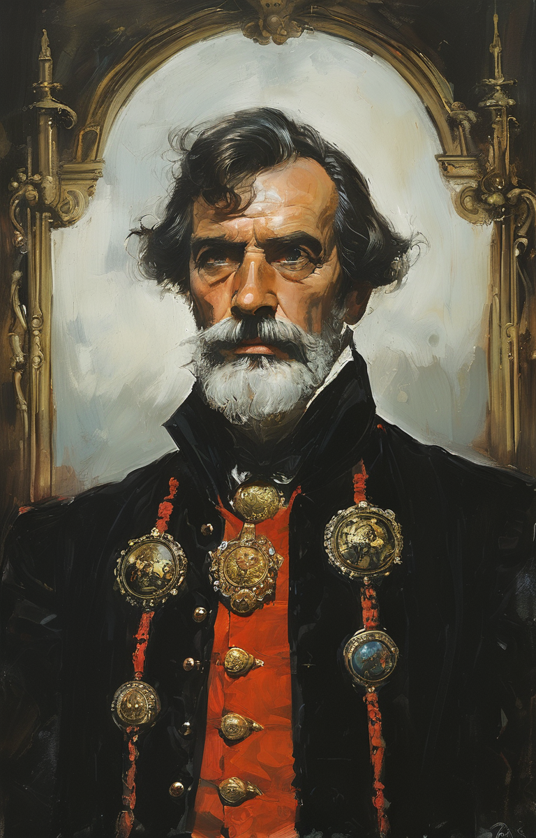 masterpiece,best quality,<lora:tbh281-sdxl:0.9>,illustration,style of Basil Gogos portrait of noble man