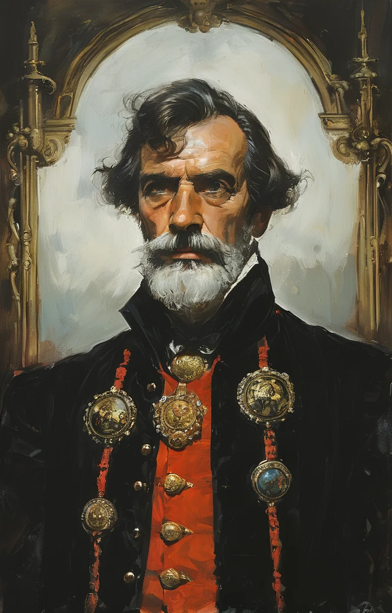 masterpiece,best quality,<lora:tbh281-sdxl:0.9>,illustration,style of Basil Gogos portrait of noble man