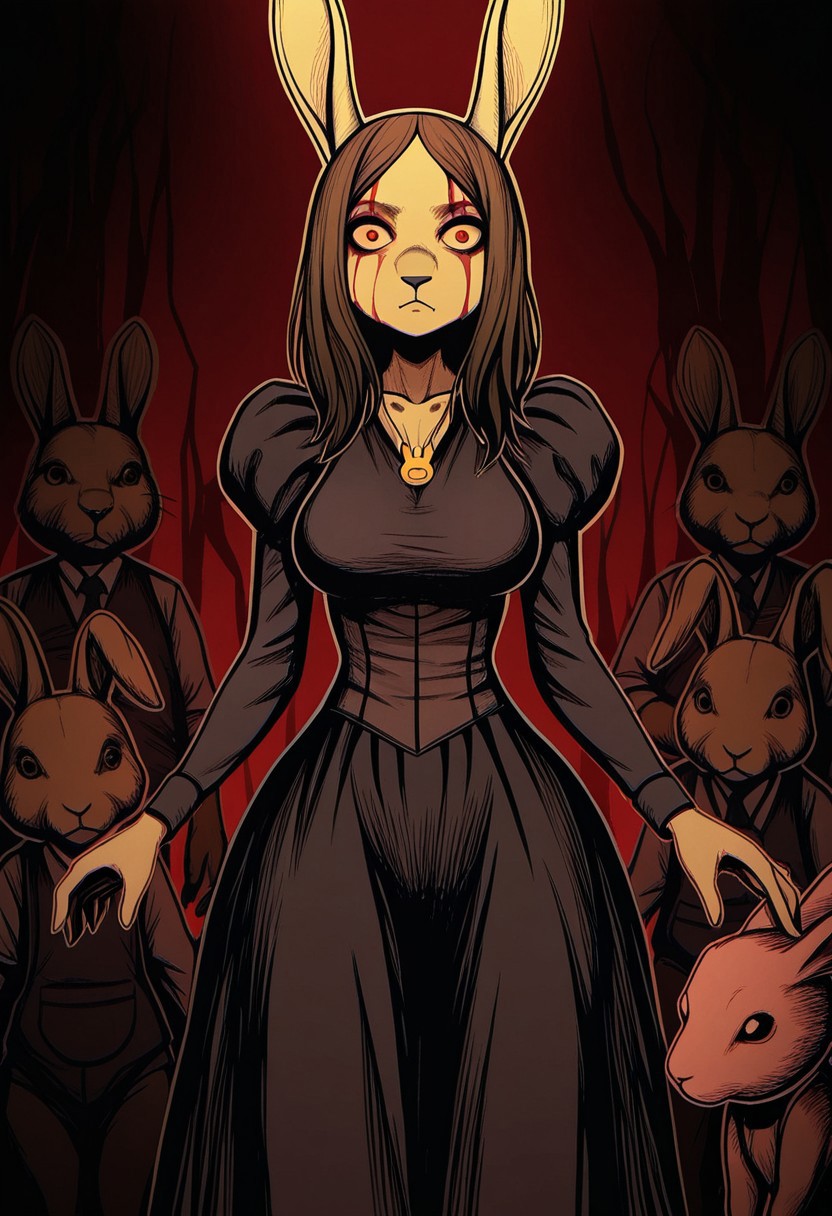 MASTERPIECE, AMAZING QUALITY, PAPER CUTOUT, FURRY, BLOODY, RABBIT, DARK,