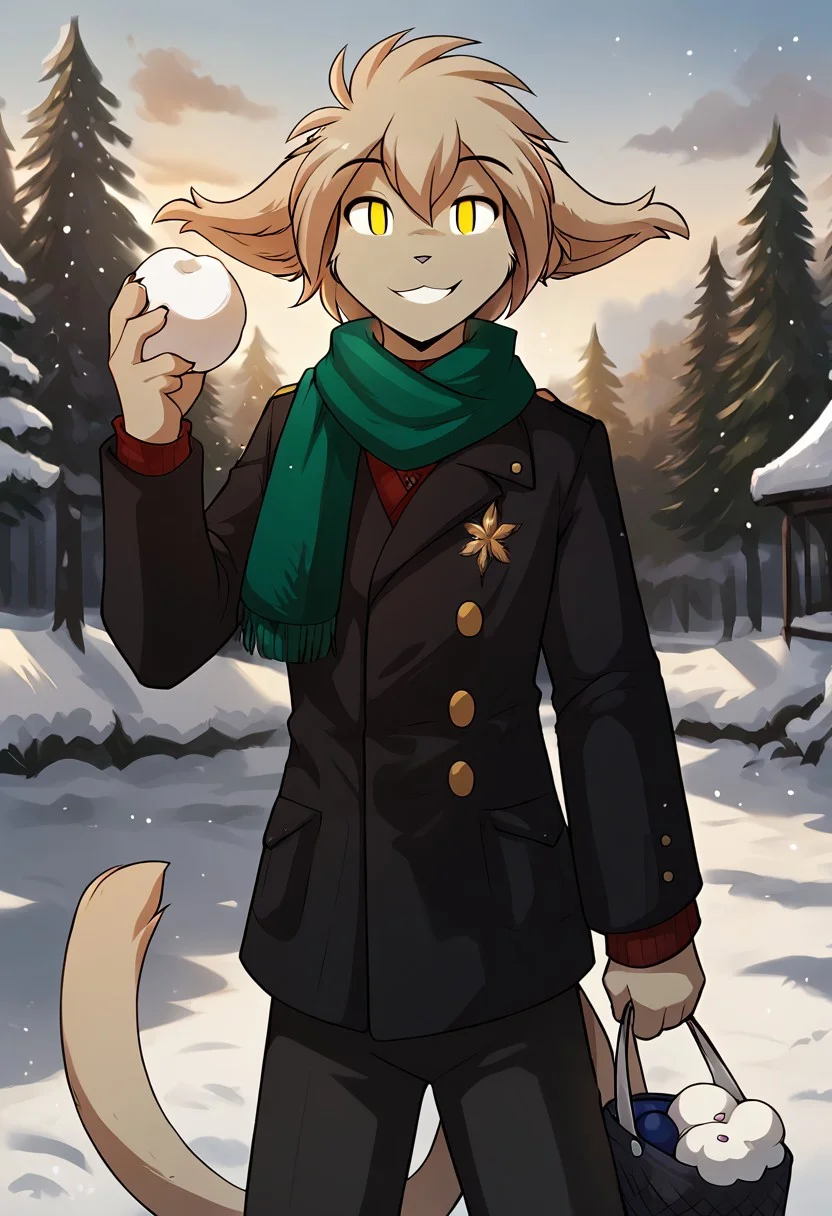 score_9, score_8_up, score_7_up,score_6_up,score_5_up, source_furry
BREAK
solo, furry male anthro, medium hair, flat chest, (cute, smile, seductive, looking at viewer), black winter jacket, green scarf, black winter pants, (outdoors, standing, winter, winter park, Playing snowballs), playing snowballs, throwing a snowball
BREAK
<lora:Keith-Twokinds-SDXL-AnonTK-V1:0.85>, keith-twokinds, basitin, mammal, feline tail, <lora:p:0.35>