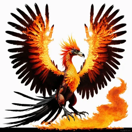 (half crocodile) half flaming phoenix, hybrid animal, flaming wings, <lora:Phoenix:0.62>