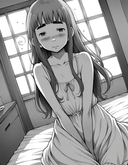 score_9, score_8_up, score_7_up, source_anime,
aikotanaka, <lora:aiko-tanaka-manga-ponyxl-lora-nochekaiser:1>,
aiko tanaka, long hair, bangs, thick eyebrows, blush, greyscale, monochrome,
dress, white dress, collarbone, bare shoulders, sundress,
indoors, bed, bed room, on side, blush, drunk,
looking at viewer, cowboy shot, solo, dutch angle,