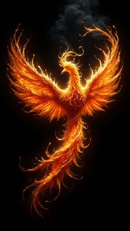 Glowing burning phoenix in chiaroscuro