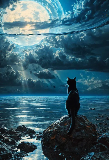 (The black cat of hell) (ingenious opus magnum by Michael Vincent Manalo and Elvira Vigna:1.2), , high key with glistening light, cosmic anddireful and dramatic atmosphere, (zestful quinacridone nickel azo gold and electricblue color swatch:0.1), raw details, crisp details, bokeh lights, <lora:xl_more_art-full_v1:0.6> ,analog photo, full body,, tall height, (on the knees)(analog photo:1.2),((dynamic pose:1.2),(dynamic camera),(amateur photo:1.3,art retouch,, analog photo), (close-up) rodian alien Snorkeling ,alien planet,(sci-fi:1.5), spaceship, mineralogical fractal, mutation black petals, nuclear reactor interior, photorealistic surrealism tangka, (film grain:1.2), abstract collage,(masterpiece, high quality, fisheye:1.2), blue sky, , epic clouds, (oil on canvas:0.2), , art by Jeremy Mann, god rays, dramatic light,    ,  (art by Eduard Wilhelm Pose and Master of the Holy Blood and Ivan Bilibin:1.1),  symmetry and balance, pioneering unparalleled masterwork with superior details, <lora:MJ52:0.90> <lora:xl_more_art-full_v1:0.4> <lora:RMSDXL_Creative:1>