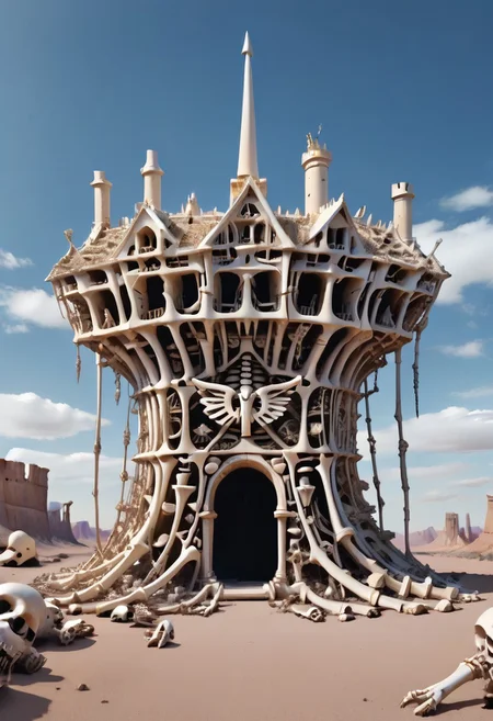 boneswm, he-man, blonde hair, harness, NEGATIVE_HANDS, easynegative, in a desert wasteland, castle ruins in background, vultures flying overhead,