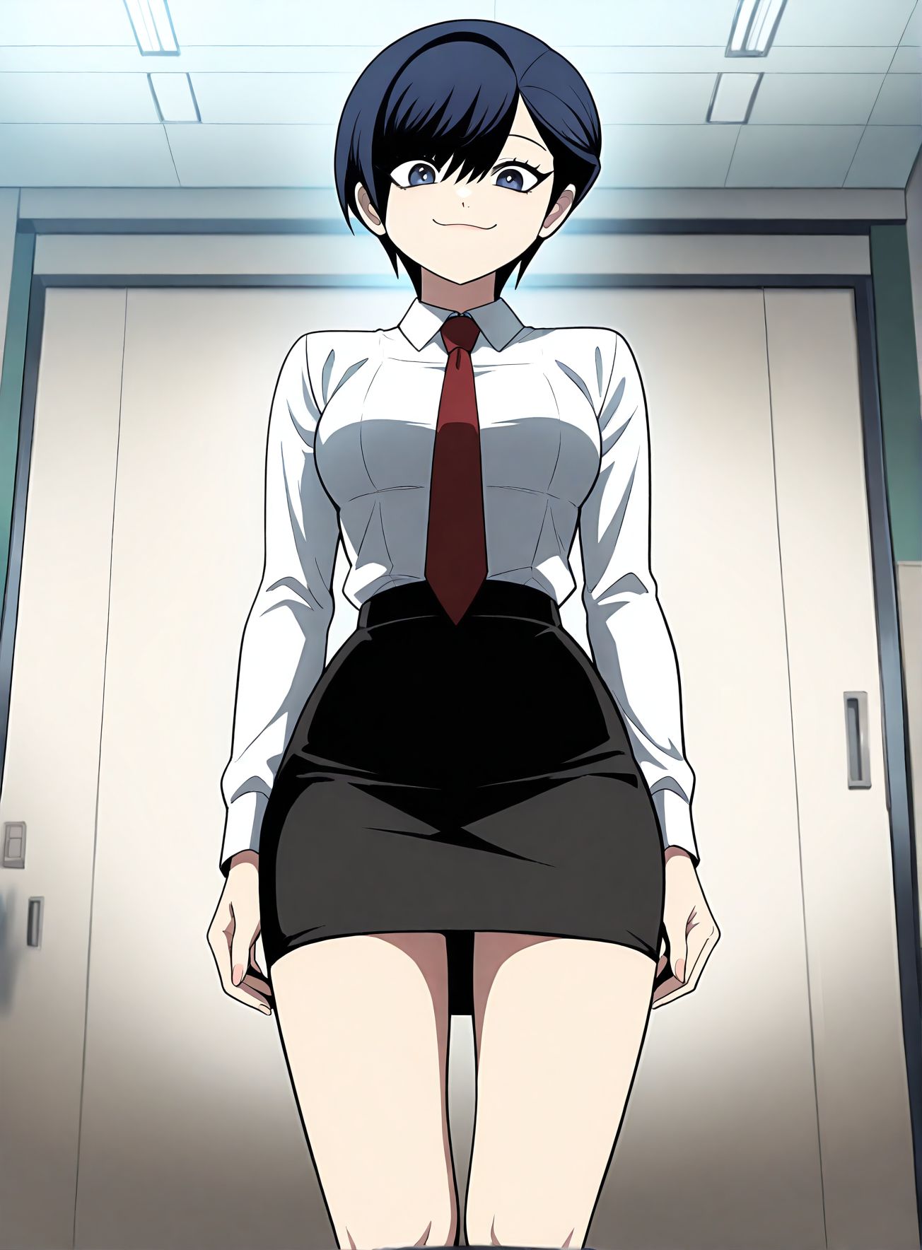 masterpiece,best quality,anime coloring,anime screenshot,
<lora:add-detail-xl:0.5>
<lora:Plaything:1>PlaythingV1,
1girl,solo,necktie,
shirt,short hair,
smile,bangs,white shirt,
red necktie,pencil skirt,
collared shirt,skirt,
p_crazywoman,