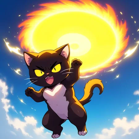 super high quality extremely detailed 8k photo realistic photo of cute kitten holding a bright glowing giant yellow destructo disk<lora:destructo disk:1> of energy flying through the sky , extremely detailed eyes and facial features, epic cinematic lighting and amazing composition