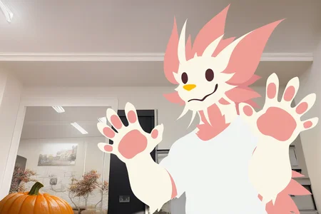 flat color,minimalism,(no lineart:1.0025),pumpkin,
(foreshortening, see-through, perspective:1.2),detail background,
detailed background,photo background,photography \(artwork\),inside,
teenager,
fully clothed,raised hand,5 fingers,claw pose,
<lora:MIZUTSUNE-ILL-ADAM-V3-000008:1>,mizu,dragon boy,1boy,male focus,upper body,1boy,furry,furry male,white shirt,bara,yellow nose,
masterpiece,best quality,amazing quality,very aesthetic,highres,absurdres,