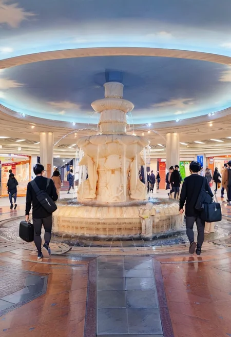 masterpiece, best quality, very aesthetic, absurdres,
1girl, solo, glasses, black hair, long hair, black hoodie, black bag, pants, smile, looking at another, walking, solo focus,
izuminohiroba, real world location, scenery, sky, multiple boys, 6+boys, cloud, vanishing point, multiple girls, fountain, ceiling, tile floor
<lora:izuminohiroba_SDXL_V1:1>