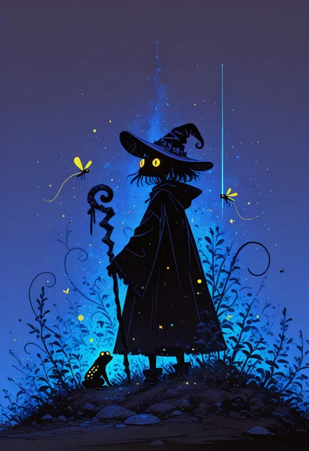 highres, very detailed, amazing quality, masterpiece,
very aesthetic, RBL-Illu, Flatline, Flat vector illustration,
particle effect, Cinematic, (flat lighting, flat color, flat design, no lineart:1),
close-up of a frog with a wizard hat and wizard robes, holding a staff, fighting a beholder with fly eyes and fly wings