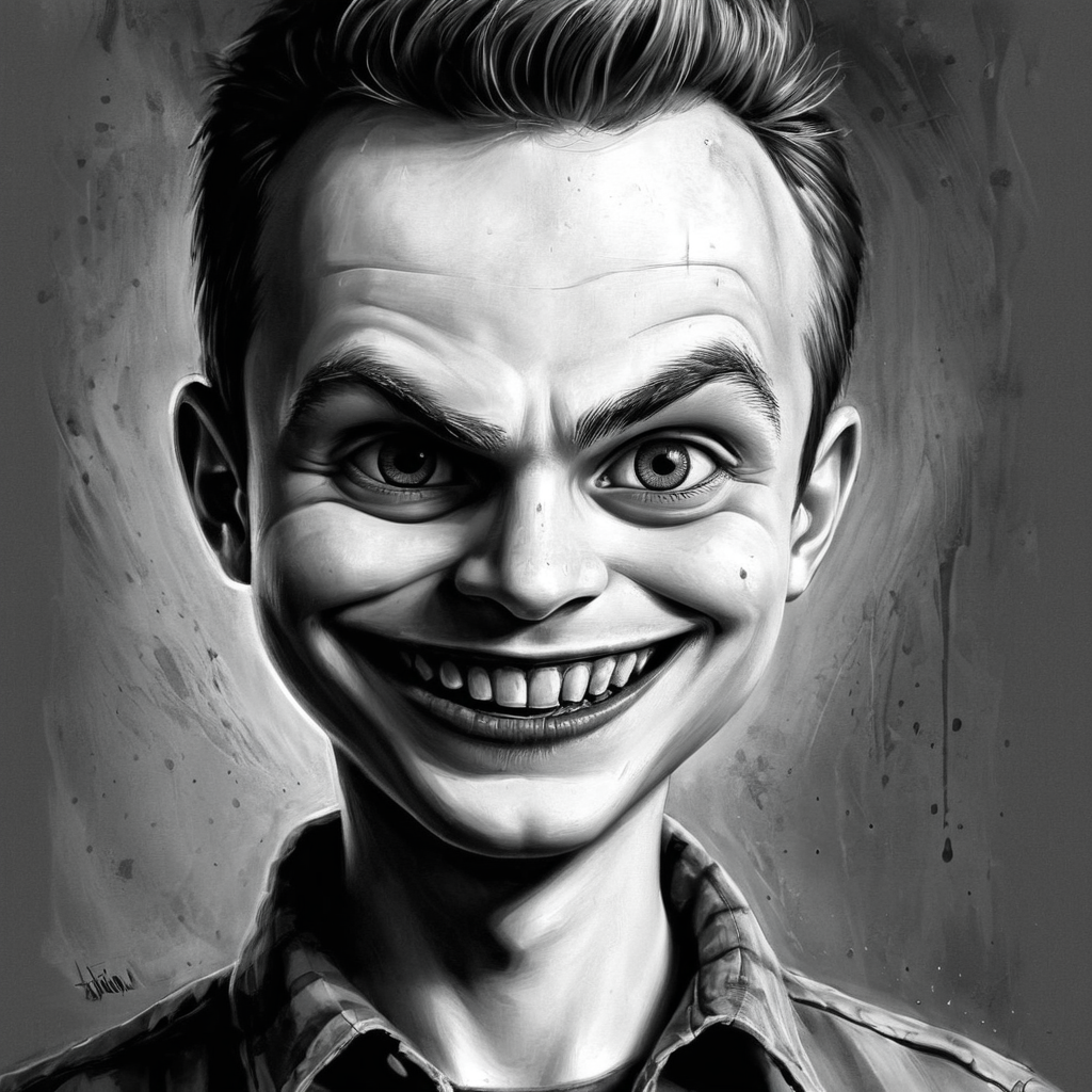 Conceptual Art of  <lora:add-detail-xl:1>
 <lora:detailed:0.3>
<lora:perfection style:0.3>
 <lora:xl_more_art-full_v1:0.3>
 <lora:drawing style:0.8>
A drawing of a man with a creepy smile on his face,solo,looking at viewer,smile,1boy,monochrome,greyscale,male focus,teeth,artist name,grin,watermark,sharp teeth,portrait,web address,realistic,evil smile,horror (theme) , drawing style, concept art