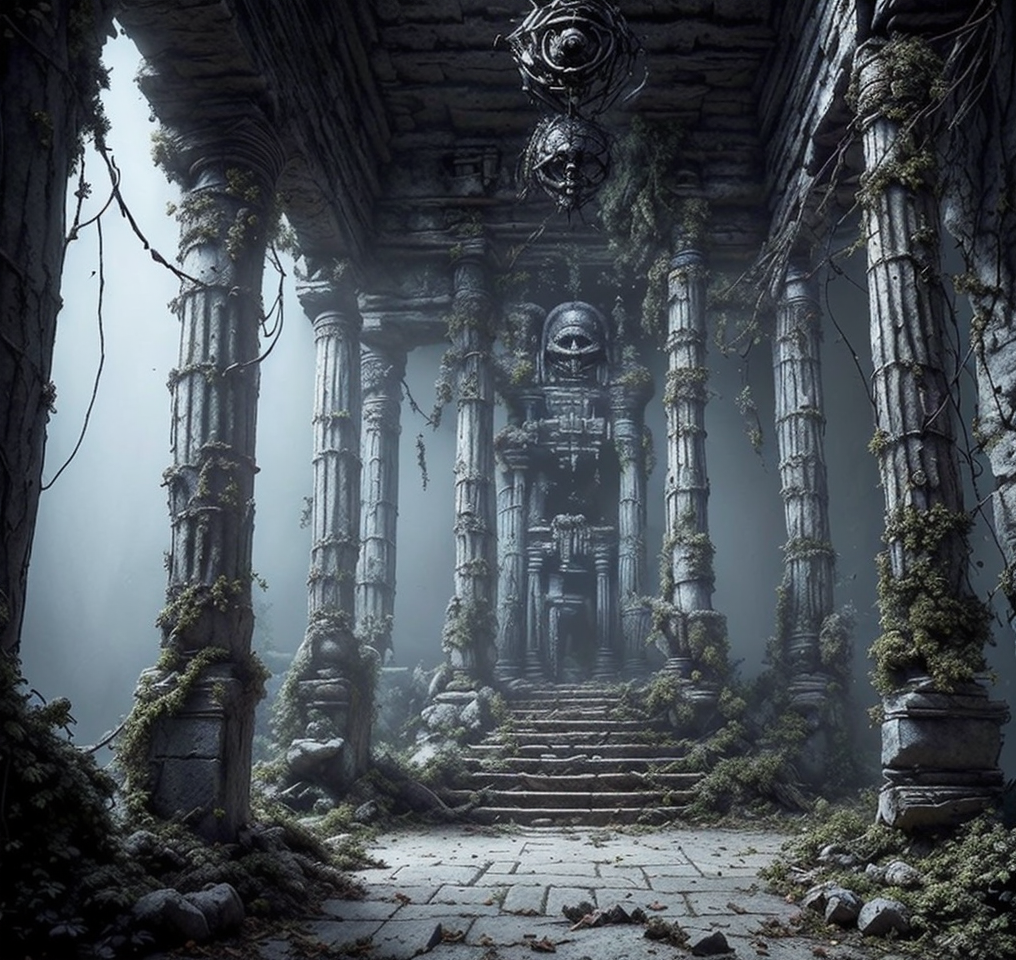 RAW photo, (masterpiece:1.3), subsurface scattering, heavy shadow, (high quality:1.4), (intricate, high detail:1.2), professional photography, HDR, High Dynamic Range, realistic, ultra realistic, photorealistic, high resolution, film photography, ambient lighting, atmospheric effects, <lora:detail_slider_v4:2>, OverallDetail, the interior of the dark and sinister temple of the spider goddess of the dark elves, spiderwebs, <lora:TemplesAndChurches-10:1>, epiCPhoto