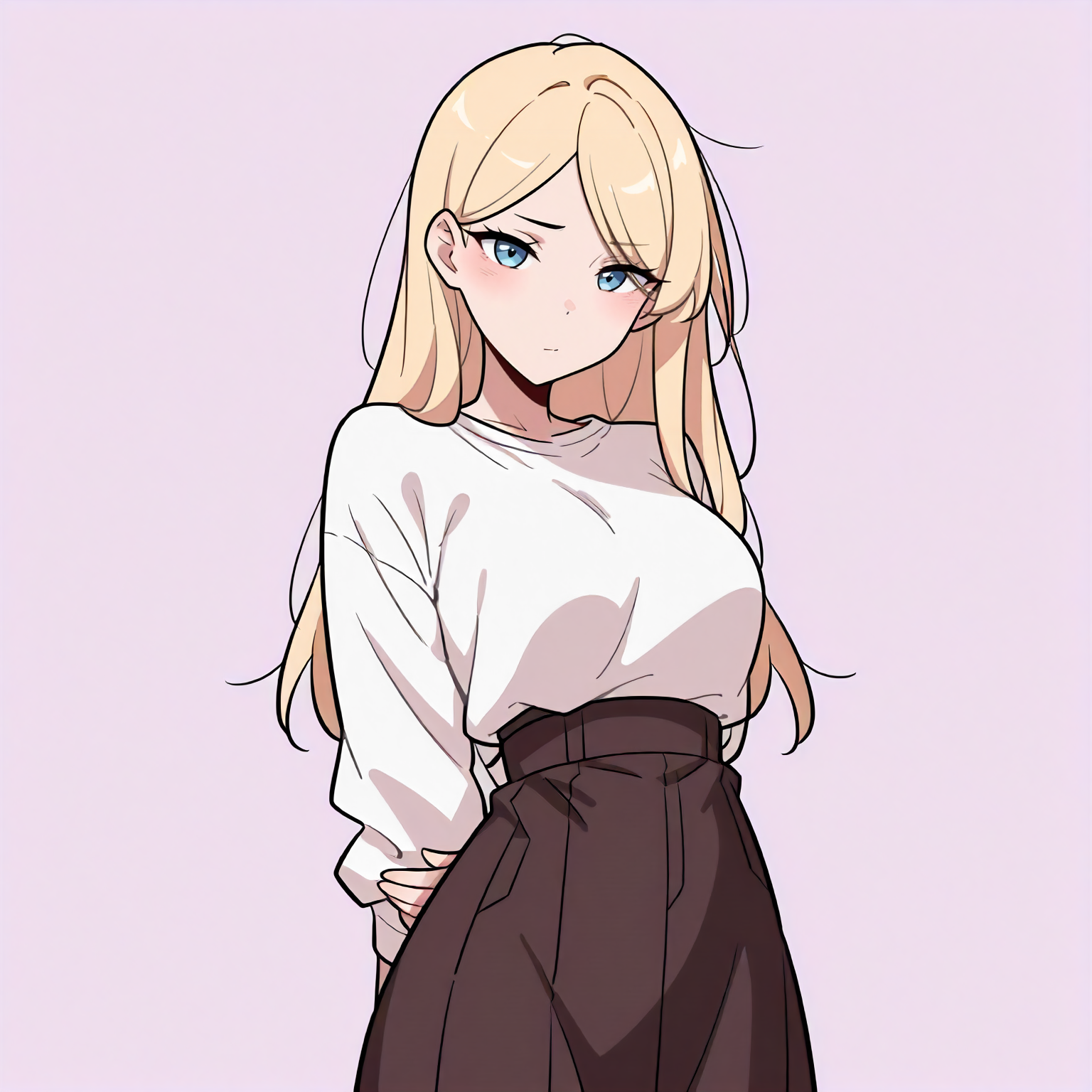 <lora:style_nyanmix_styleXLIllustrious001>,
masterpiece,best quality,good quality,newest,
simple background,nyanmix_style,
looking at viewer,
1girl,blonde hair,long hair,
white shirt,high-waist_skirt,