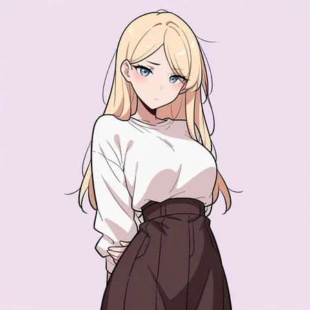 <lora:style_nyanmix_styleXLIllustrious001>,
masterpiece,best quality,good quality,newest,
simple background,nyanmix_style,
looking at viewer,
1girl,blonde hair,long hair,
white shirt,high-waist_skirt,