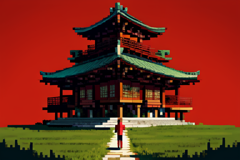 highly insanely detailed, masterpiece, top quality, best quality, highres, 4k, 8k, RAW photo, (very aesthetic, beautiful and aesthetic),  
(code_style,codestyle), 
<lora:CodeStyle (half generic class)_564920:0.6>, 
(1girl:1.3), 1other, 
ancient japanese buildings,scarlet background,âââ
