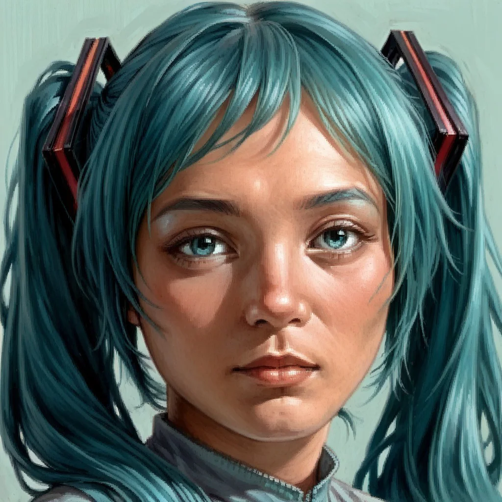 score_8, score_8_up, score_7_up, arcanum_portrait, portrait, traditional media, solo, simple background, 1girl, solo, female focus, hatsune miku, aqua hair, aqua eyes, asian, twintails, adult, painting (medium)