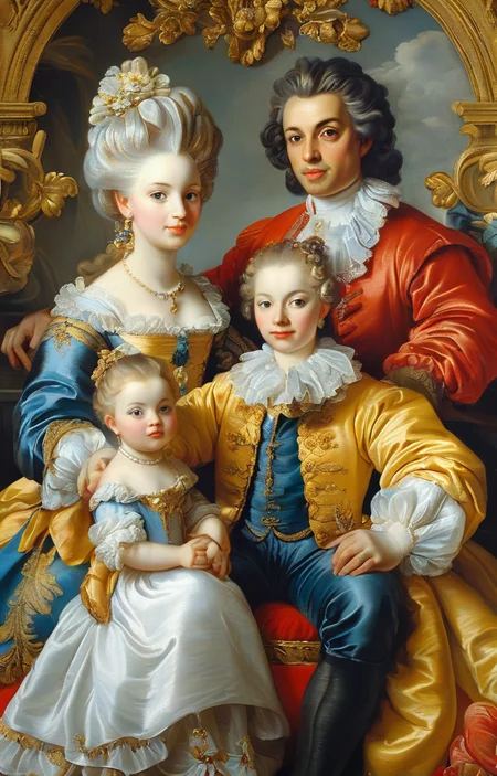 masterpiece,best quality,<lora:tbh354-sdxl:0.75>,illustration,style of Baroque patten portrait of family