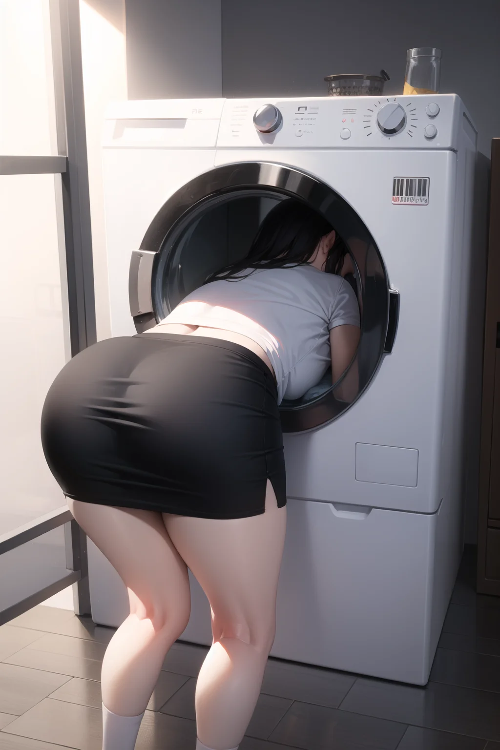 <lora:stuck_in_washing_machine_v0.1:1>
1girl, washing machine, ass, pencil skirt, bent over,, masterpiece, best quality, highly detailed