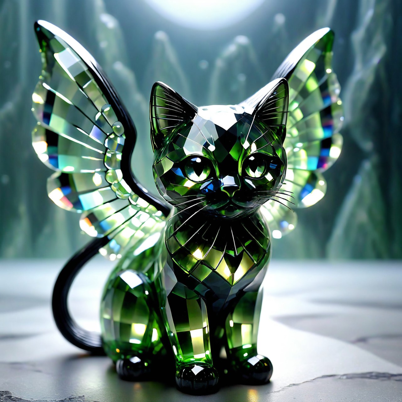cs-cr1stal-v2 checkered peridot giant winged cat, black wire edging, dw01-3400