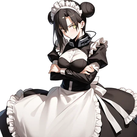<lora:Takeuchi_Takashi_PonyXL_style_v01:1>
<lora:agent.pony:1>
score_9 , score_8_up , score_7_up , source_anime , 
masterpiece , best quality , ultra-detailed , 
BREAK
agent \(girls' frontline\), maid
1girl , woman , huge breasts , light smile , light blush , ((medusa (fate)):0.5)  , 
long black hair  , maid dress ,  
crossed arms