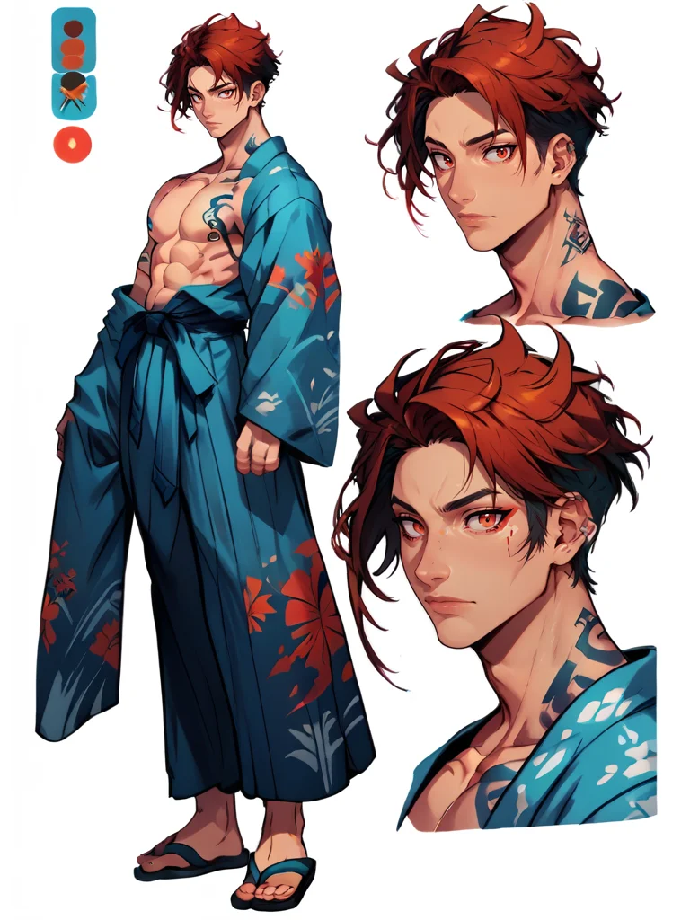score_9, score_8_up, score_7_up, score_6_up, (CharacterSheet:1), 1boy, muscular, yakuza, topless, tattoo, yukata, red eyes, simple white background, dynamic pose, sexy, reference sheet, (full body, from side, front:1.1), upper body, cartoon,
 CharacterDesignXL <lora:XLPCharacterDesign_Concept-10V2:0.8>
