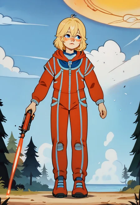 score_9, score_8_up, score_7_up
outdoors, jungles, forest, day, summer, clouds
alisattp, 1girl, solo, blonde hair, blue eyes, blush stickers, hair between eyes, bangs, red bodysuit, <lora:alisattp_pdxl-000009:1>
laser gun in hand, looking around, walking, front view, full body view