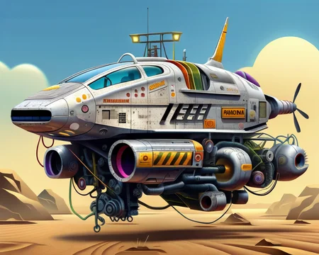 (1990s SPorts Car chassis hovercraft, intricate jet turbine engines for wheels, exposed mechanics:1.1),  in a space dog fight flying through the air, shoorting lazers, mad max Vehicles, twisted metal modified cars, hot rod modifications, car anatomy, spaceship, action shot, rivet metal, floating jet turbines, missing wheels, retrofuturism glowing pipes, wires, mechanical pistons, falling apart, mounted weapons, jet engine facing back, cluttered details spray paint graffiti on vehicles, Romain gradients, romain style <lora:Romain-XL-V1:0.75> , 3d render, ray tracing, realistic light, realistic shadows, realistic textures, wet render, (photorealism:1.3), hyper-detailed, 4k resolution, 8k resolution