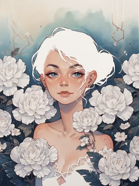score_9, score_8_up, score_7_up, score_6_up, <lora:n3gsp4c3XLP:0.8> n3gsp4c3, white hair, solo, 1girl, white flower,