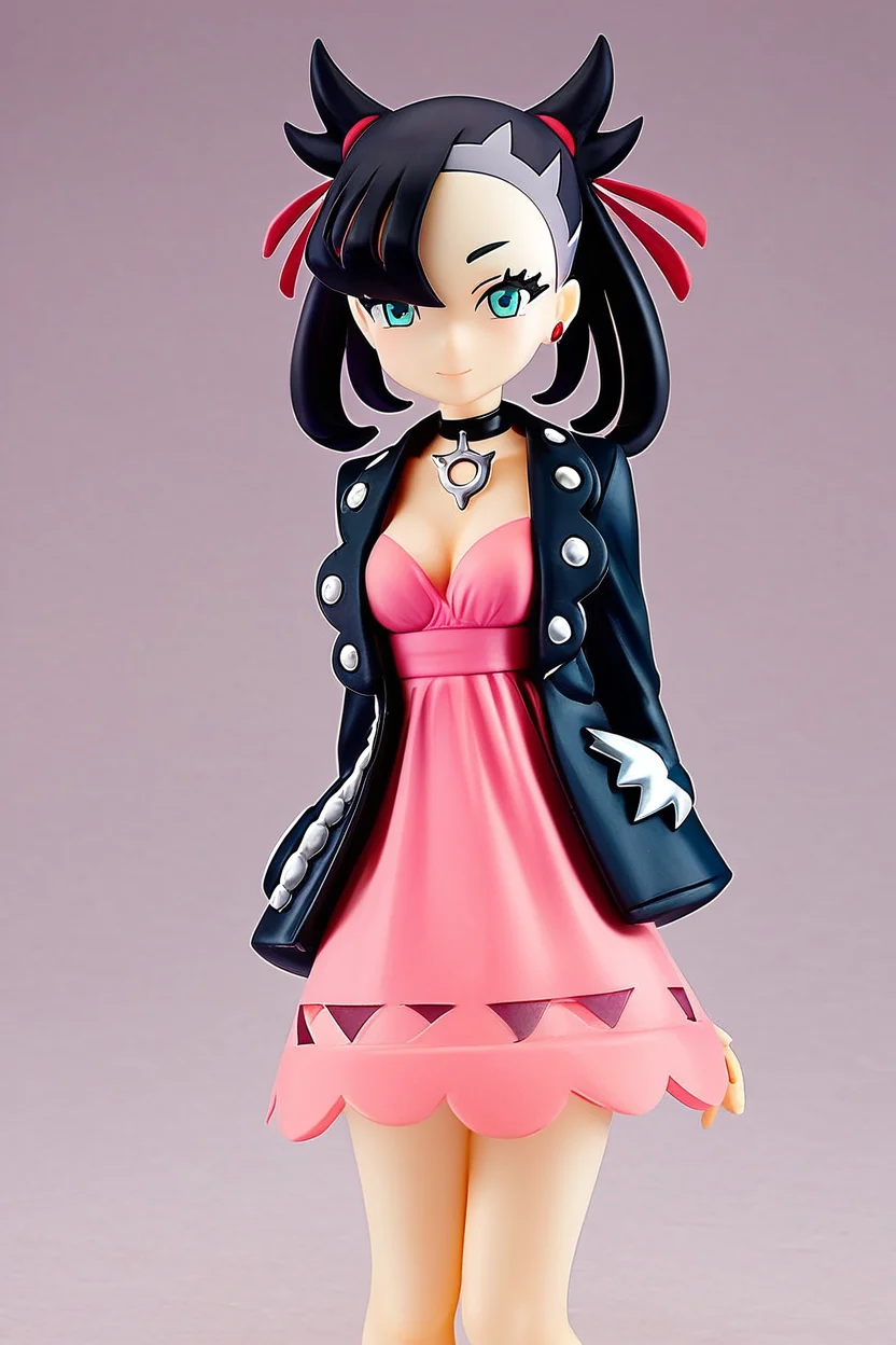 score_9, score_8_up, score_8, medium breasts, cute, eyelashes, figure, marnie \(pokemon\), aqua eyes, black choker, red ribbon, pink dress, jewelry, black jacket, open clothes, long sleeves, solo, smiling, looking at viewer, cowboy shot, , <lora:Anime_Figure_P1:1>,