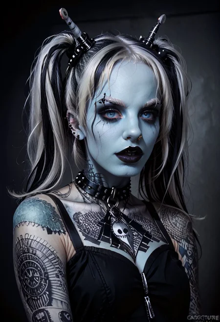 score_9, score_8_up, score_7_up, BREAK
Aesthetic: ((goth, dark, macabre, subculture, fashion, music):1.4) BREAK,
lighting: Chiaroscuro Lighting Style, detailed, clean, urban scenery, ink BREAK
Quality: intricate, highly detailed, sharp focus, realistic, 8k BREAK
Appearance: (22 years old), white girl, andorian girl, blue eyes, detailed eyes, big eyes, perfect eyes, twintails, white hair, violet highlights, BREAK
(good quality:0.996), BREAK