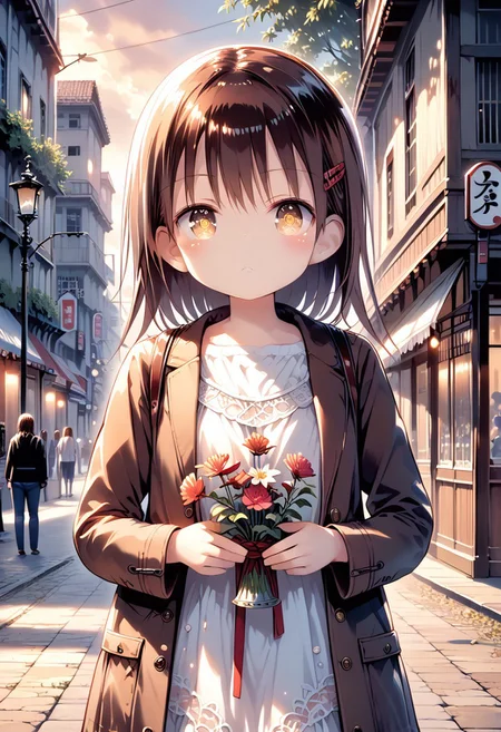 score_9, score_8_up, score_7_up, 1girl, FujisakaLP, masterpiece, (front focus), surrealist female portrait, fantasy art, realism, dynamic lighting, art station, poster, volumetric lighting, highly detailed face, black and fluffy eyes, shiny pupils,4K, award-winning, 1 girl, understated,fullbody shot, (official attire: 1.4,white lace gown), street light, dark brown hair,