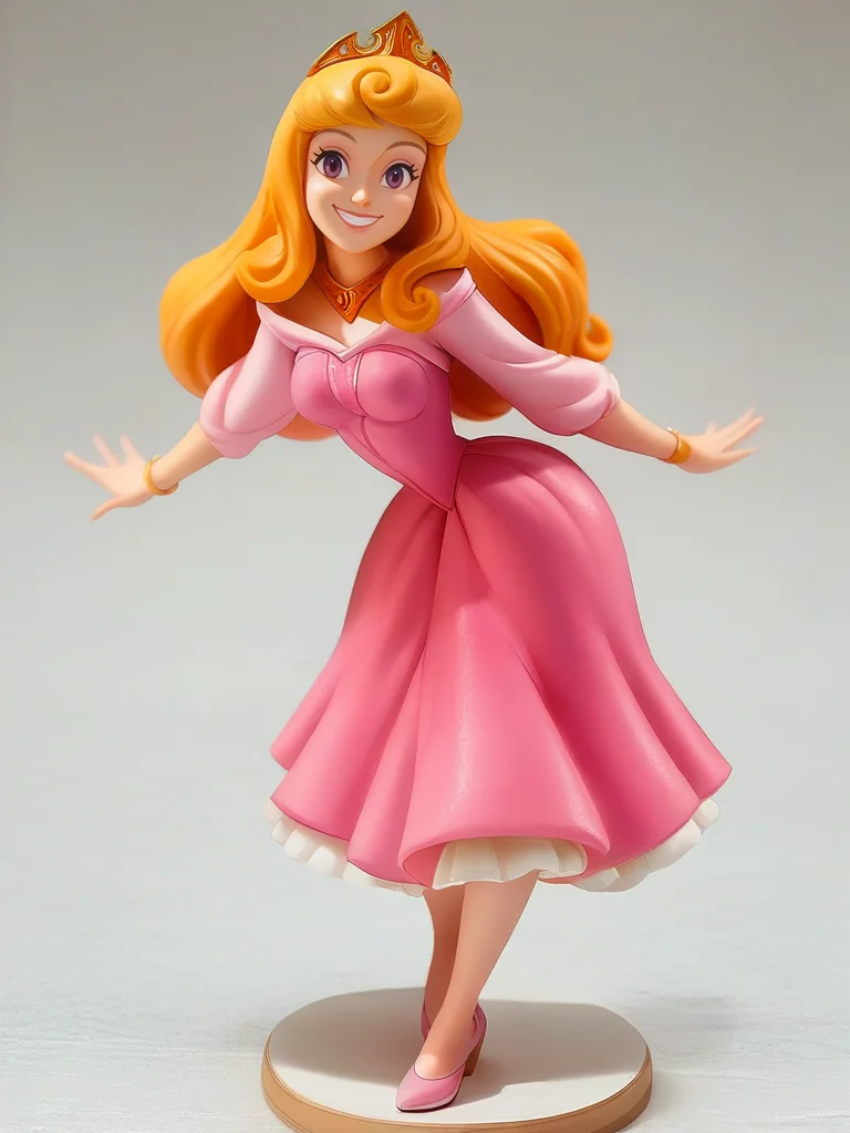 score_9, score_8_up, score_7_up, score_6_up,  AuroraXLP skirt lift, pink dress, princess, tiara, purple eyes, medium breasts, narrow waist, wide hips, thick thighs, looking at viewer, dynamic pose, smile, cute, wide shot, solo, leaning forward, full body, 
 <lora:Anime_Figure_P1:1> figure <lora:AuroraXLP_character:0.85>