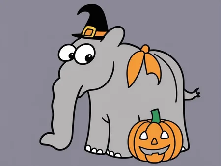 <lora:Ottifant_sdxl:0.6> Ottifant, Halloween, witvh riding