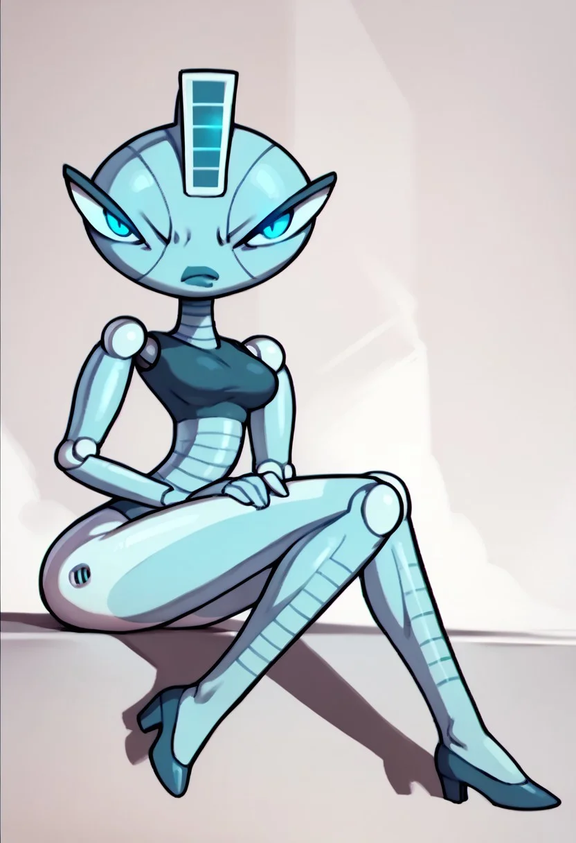 score_9, score_8_up, score_7_up BREAK MonaLethal, 1girl, robot girl, metal body, blue eyes, staring at viewer, angry, full body,