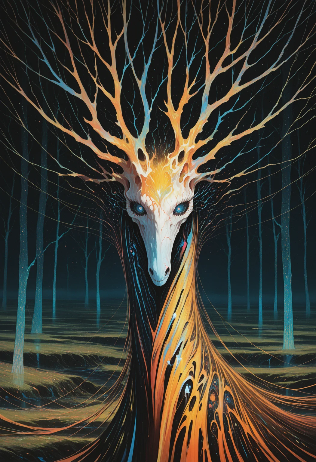 solo, looking_at_viewer, blue_eyes, tree, eyelashes, no_humans, close-up, 1other, branch, yellow_theme, surreal, abstract, eye_focus, 748cmstyle,seb mckinnon , masterpiece, best quality, amazing quality, very aesthetic, absurdres, newest, detailed, realistic, scenery, (volumetric lighting)