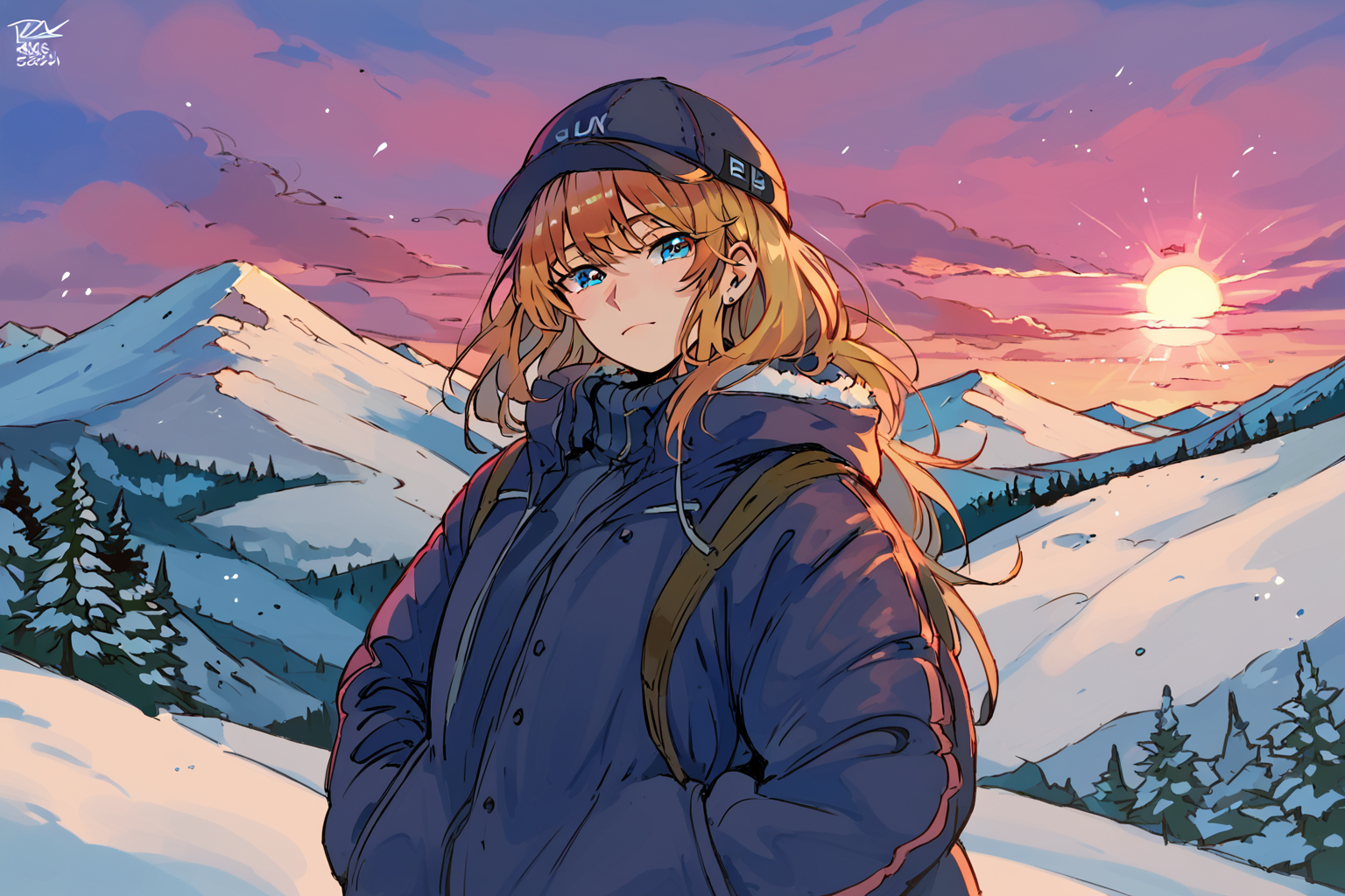 PDXL, source_anime, <lora:MusshuV1:1>, mu55hu, 
snowy mountain, sun behind it, clouds, 
volumetric reflections, volumetric shadows, HDR, shot on Canon DSLR