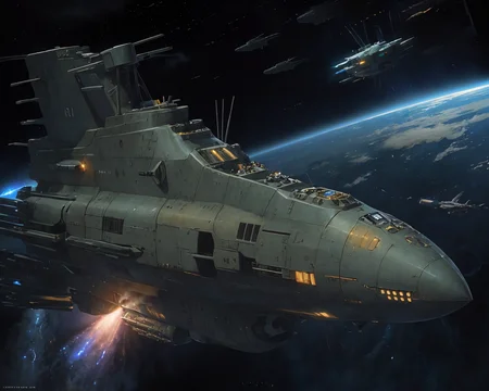 best quality,masterpiece,highly detailed,ultra-detailed,
(logh spacecraft, space_battleship   look like  Dagger  science fiction , scifi :1.1)   in orbit earth \(planet\), starry sky, nebula, beam,laser,glowing engin,
 <lora:LOGH_FPA_V02:0.75>