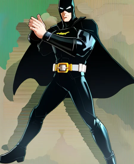 solo, cowboy shot, looking at viewer, <lora:MarvelUltAlly3-000010:1>, marvel ultimate alliance 3, simple background, 3d render, cel shading, animification, 1boy, male focus, superhero, belt, muscular, batman, black cowl, mask, cape, bodysuit