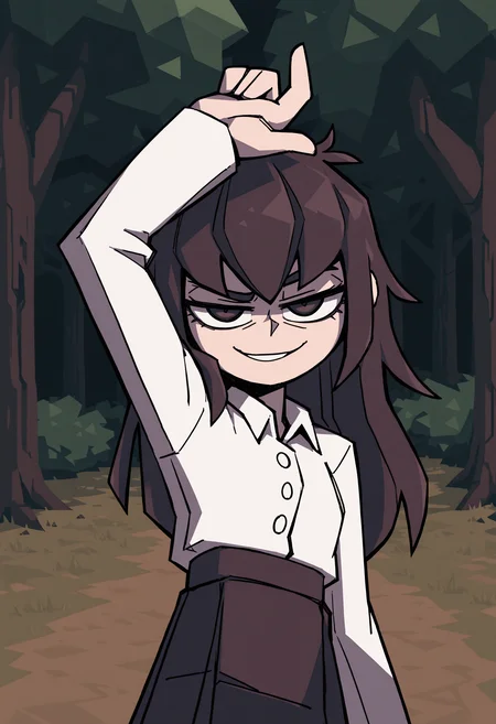 dybmw/hf, [(khyle.:0.1)::0.1],  masterpiece, best quality, absurdres, very aesthetic, highres, very awa, 
solo,  1girl, arm up, long hair, outdoors, looking at viewer, smirk, tree, low poly,
, <lora:NOOB_EPSv1_1_detailer_by_vlnvk_v0_5:1>
 ,<lora:åè¾å°ç±æå¦¹çç»é£0.1çæ¬XL:1>