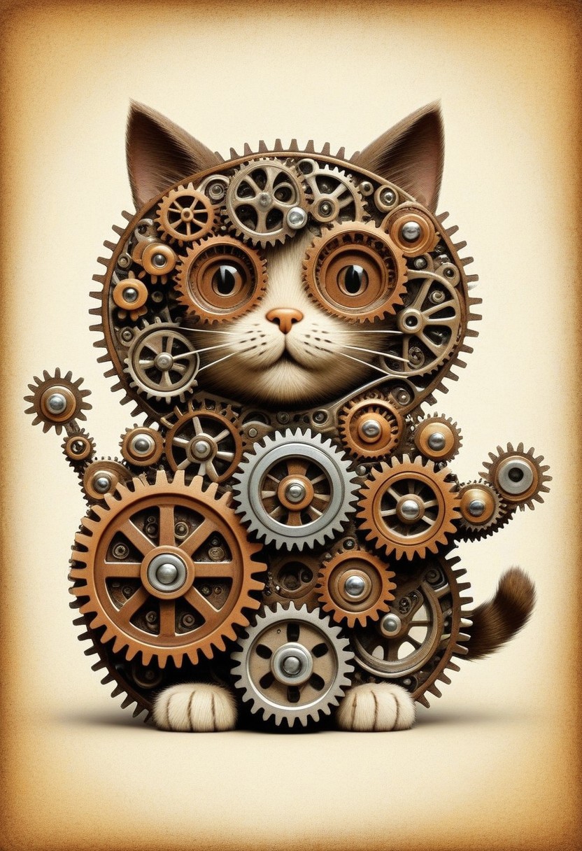 Cute Cat Witty Wonders: Add a touch of humor or whimsy. After all, what’s a gearhead challenge without some sprocket jokes? (made out of gears), beautiful and intricate