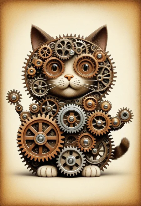 Cute Cat Witty Wonders: Add a touch of humor or whimsy. After all, what’s a gearhead challenge without some sprocket jokes? (made out of gears), beautiful and intricate