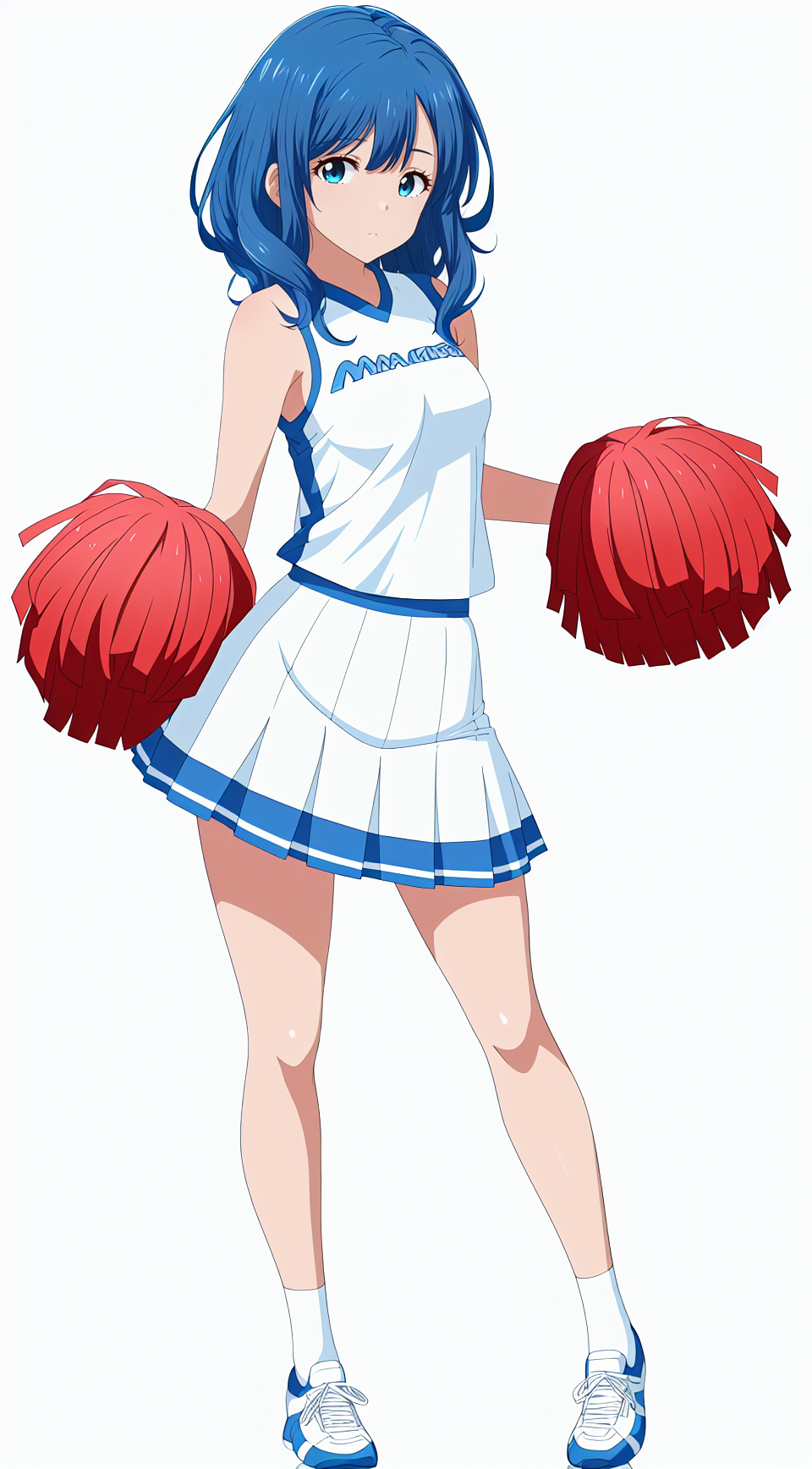 8k, best quality, masterpiece, (ultra-detailed), (high detailed skin), flat color
(white background,simple background:1.3), solo, (full body:1.1), looking at viewer, 
<lora:Yanami_Anna-sd-Tanger:0.8>, Yanami Anna, 1girl, blue hair, blue eyes, 
cheerleader,