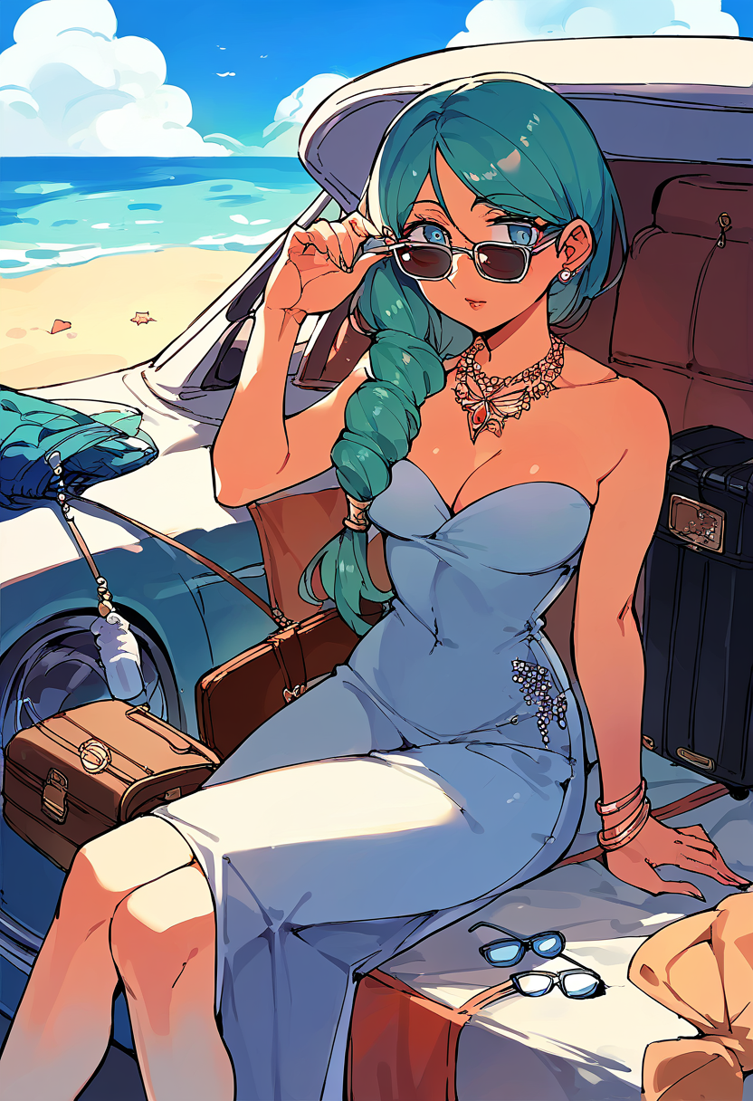 score_9, score_8_up, score_7_up, source_anime,
1girl, solo, queen_frysabel, beach, glasses, formal dress, sunglasses, jewelry, briefcase, sitting inside car,  <lora:queen_frysabel:1>